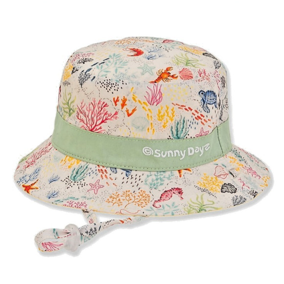 Sunny Dayz Reversible Bucket Hat Toddler 12-24 Month Unisex Beach Chin Strap UPF - Picture 1 of 16